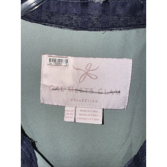 Gal Meets Glam Mackenzie Dress 14 Windowpane Jacquard Navy Plaid Shirt Dress - Picture 4 of 10